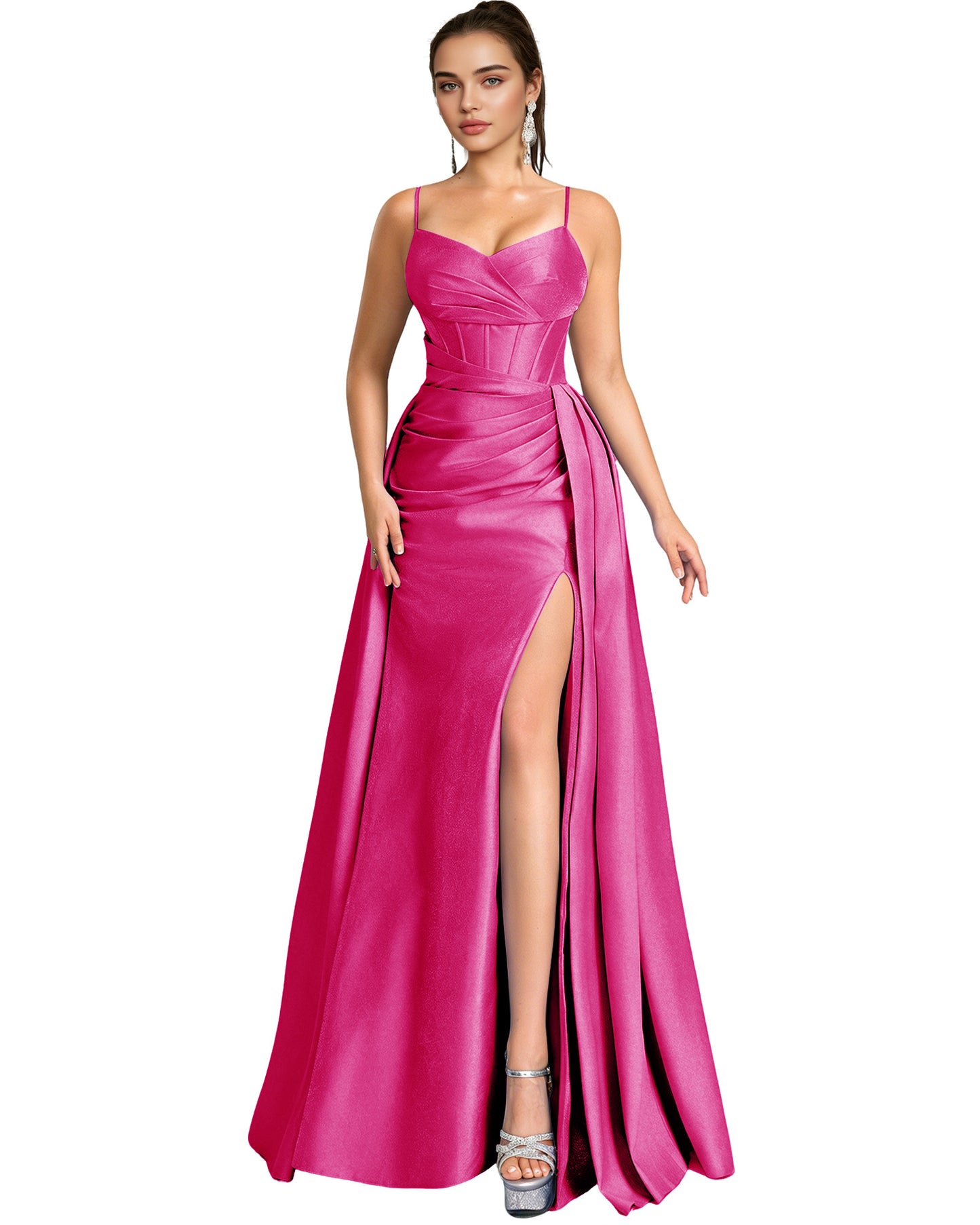 One Shoulder Satin A-Line Prom Dress with Wrap Bodice and Side Slit