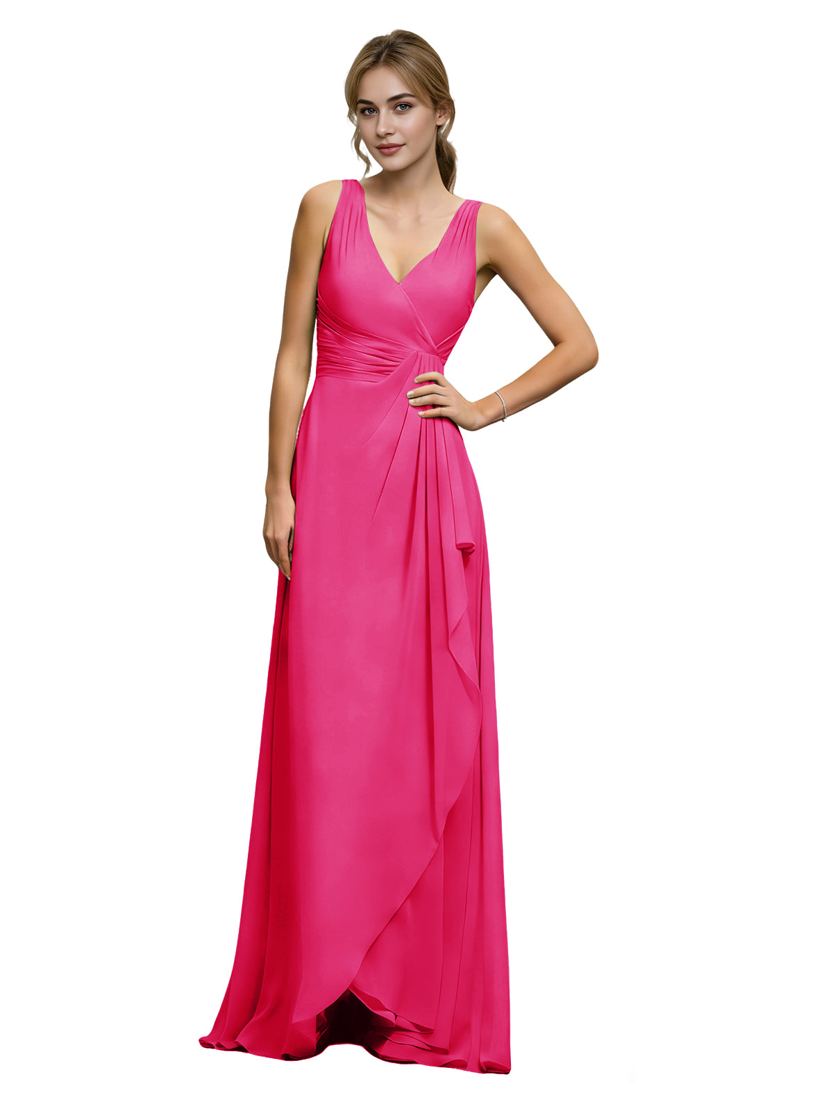 Halter V-Neck Chiffon Bridesmaid Dress with Draped Sash Waist