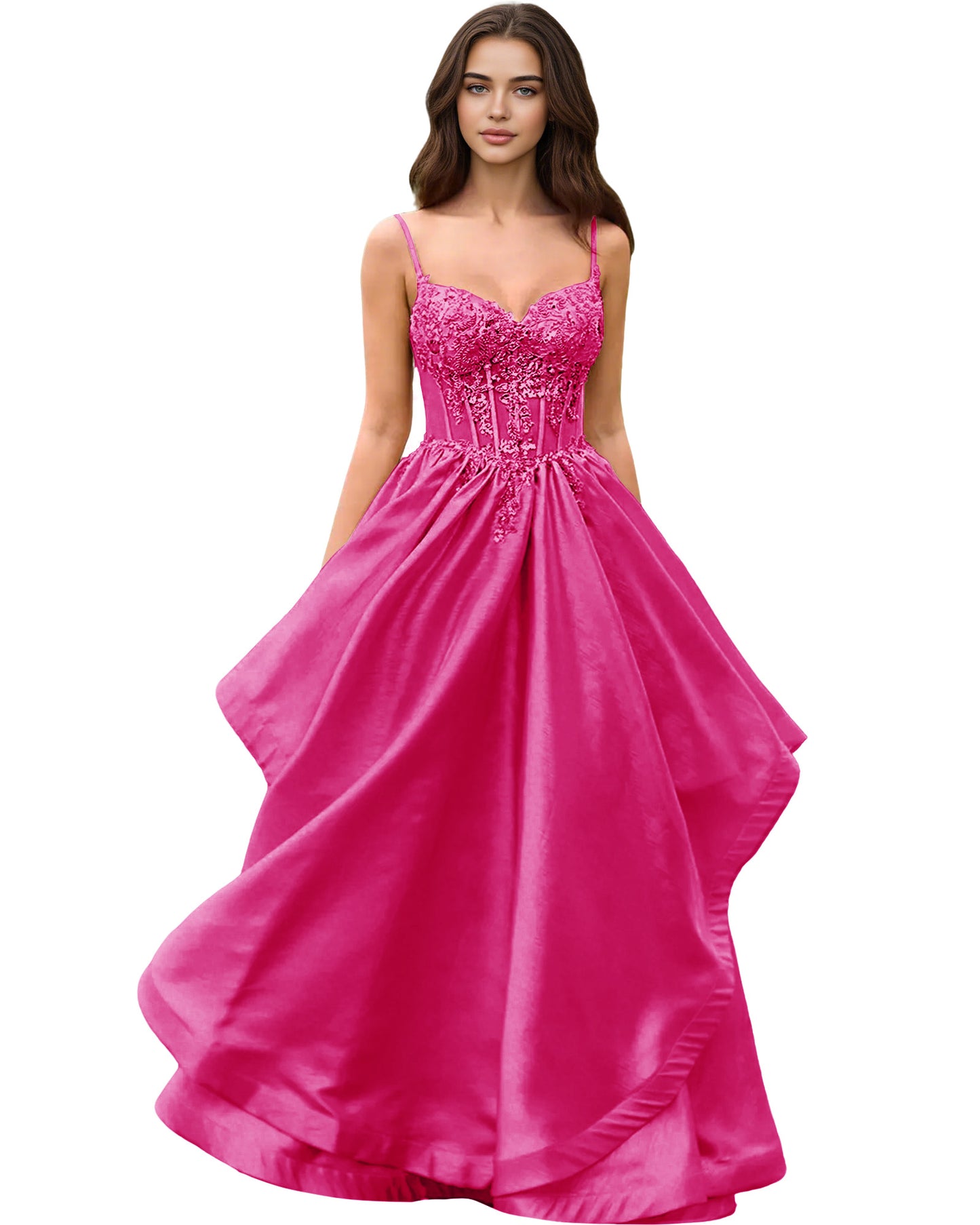 Sweetheart Glitter Tulle A-Line Prom Dress with Layered dress and Corset