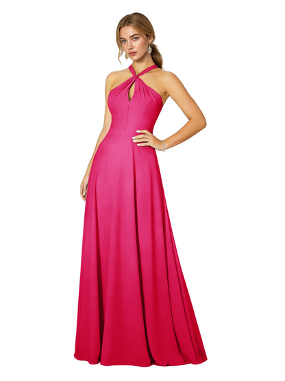 Cross Halter Chiffon Bridesmaid Dress with Empire Waist
