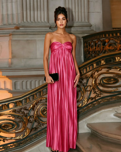 Strapless Pleated Metallic Formal Dress with Sweetheart Bodice