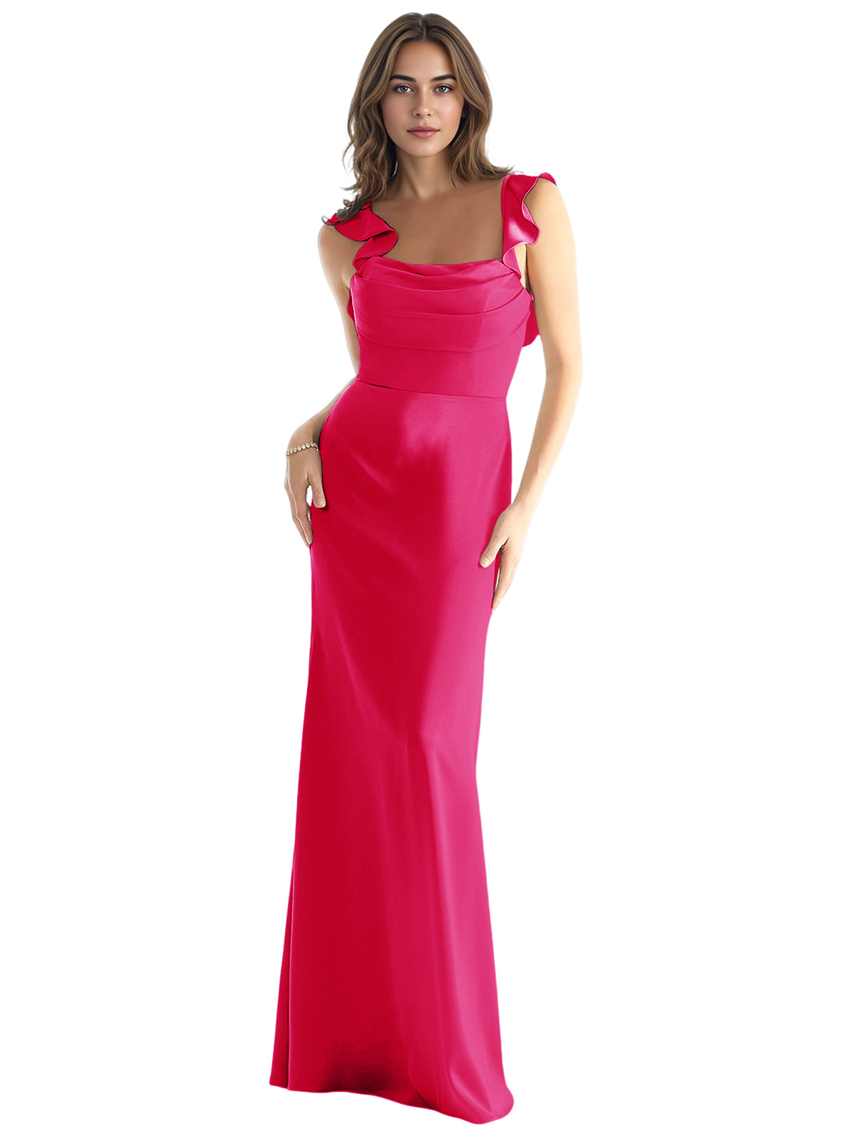 One Shoulder Satin Bridesmaid Dress with Bow Strap and Mermaid Dress