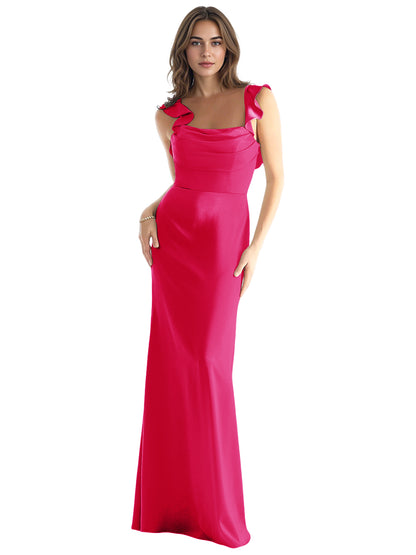 One Shoulder Satin Bridesmaid Dress with Bow Strap and Mermaid Dress