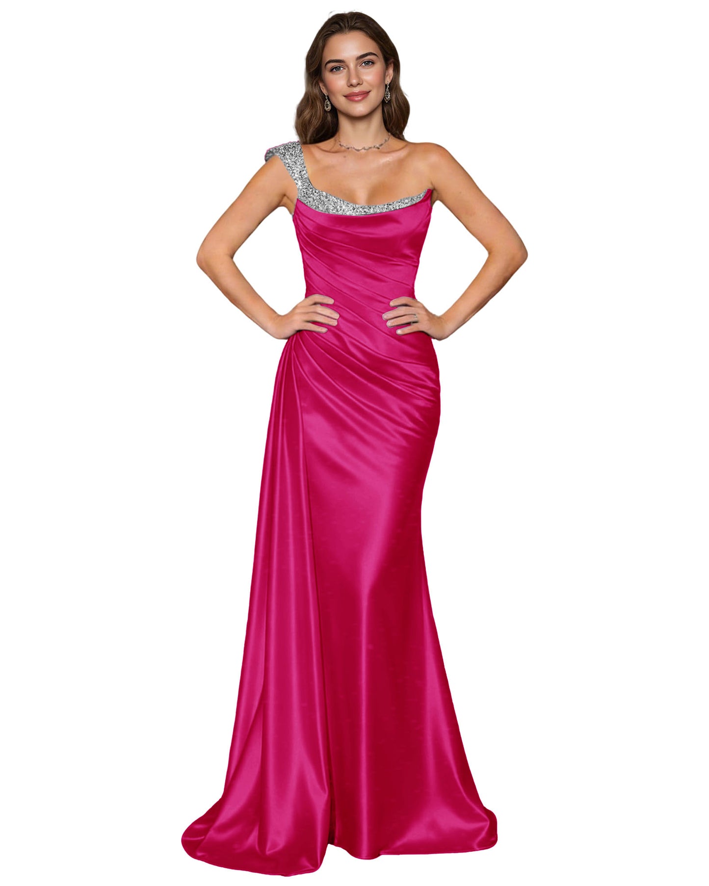 Spaghetti Strap Satin Mermaid Prom Dress with Draped Cowl Neck