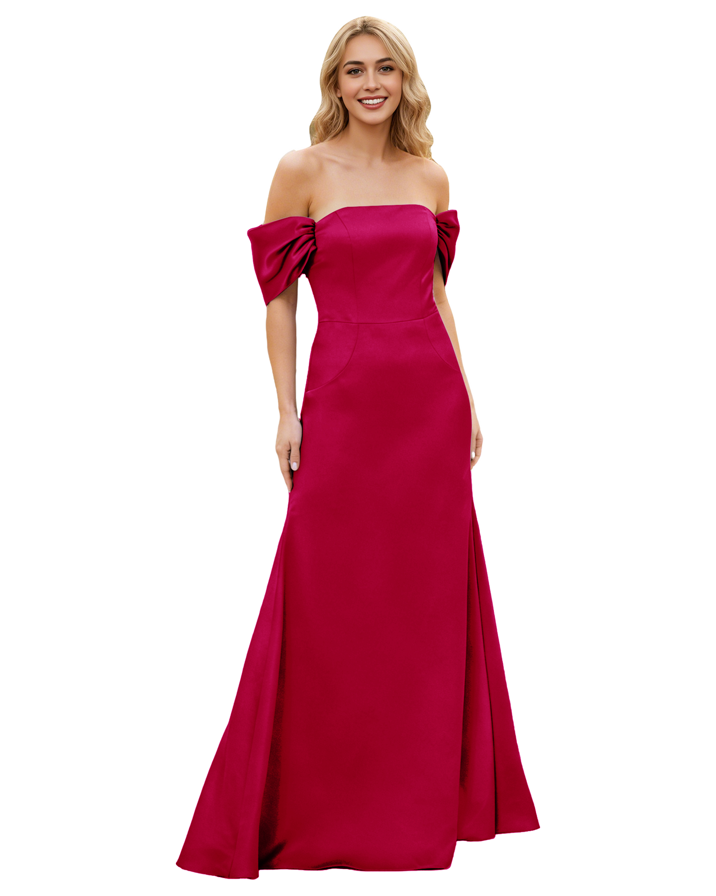 Off Shoulder Satin Bridesmaid Dress with Foldover Neckline and Trumpet Dress