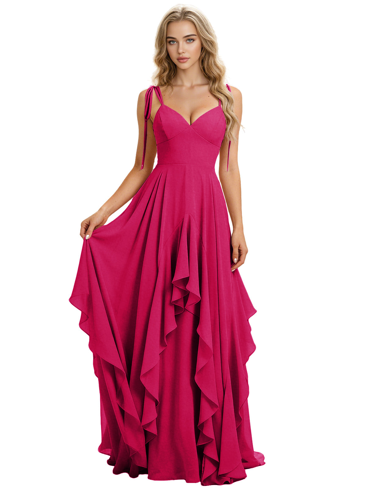 Spaghetti Strap Chiffon Bridesmaid Dress with Cascading Ruffle dress