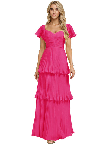 Tiered Ruffle Chiffon Bridesmaid Dress with Sweetheart Neckline
