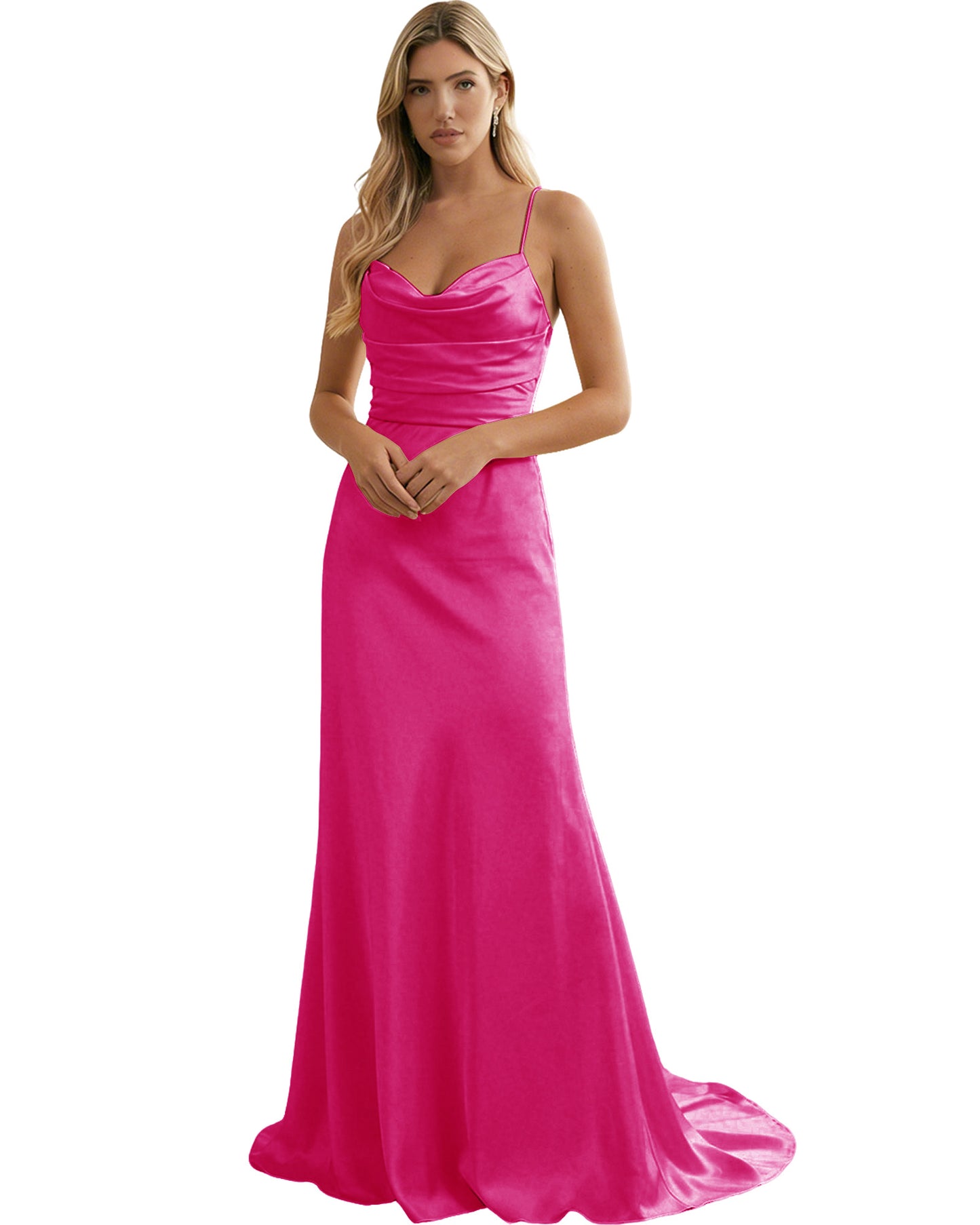 Spaghetti Straps Ruched Satin Floor Length Bridesmaid Dress