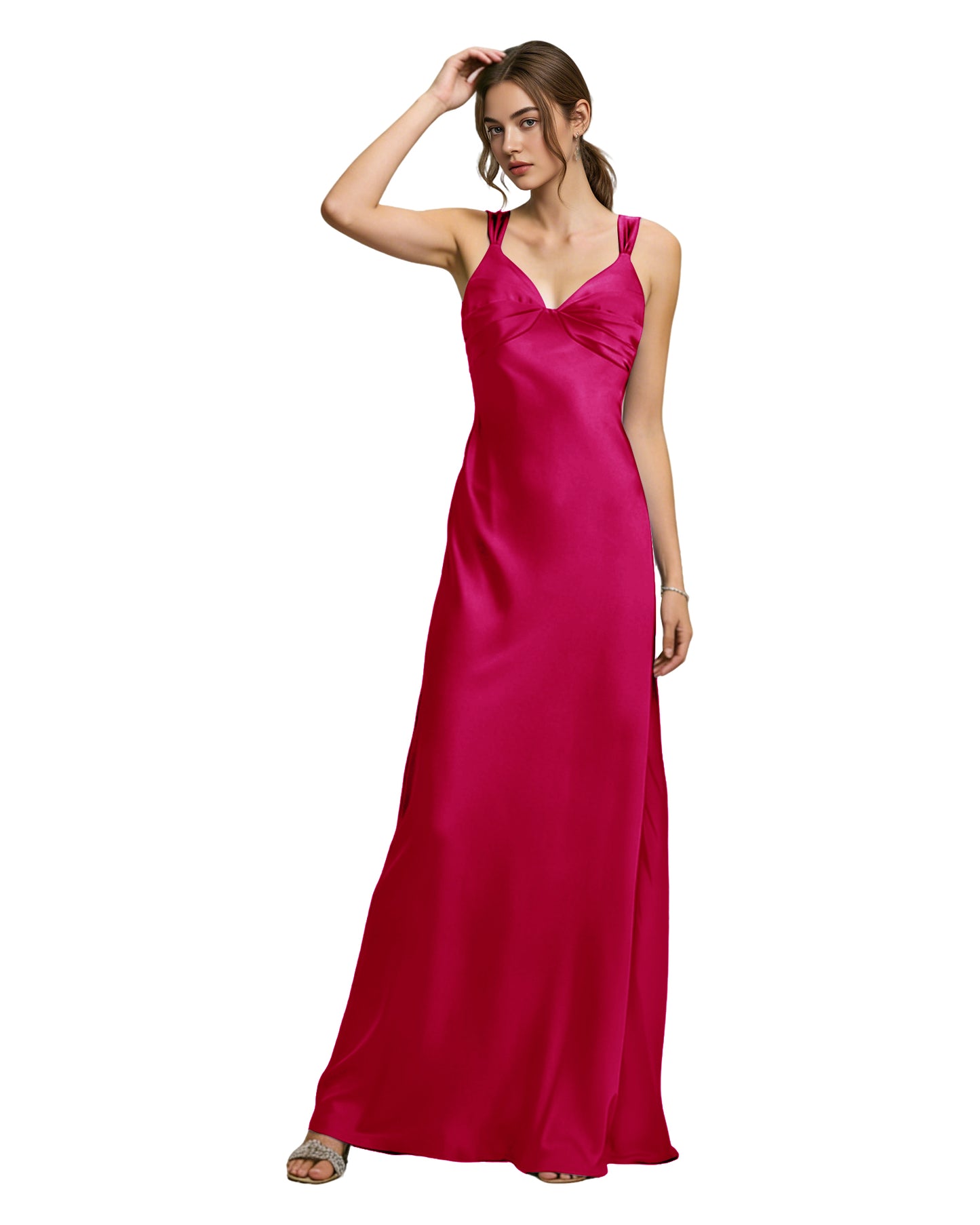 Satin Cowl Neck Bridesmaid Dress with Spaghetti Straps and Bias Cut