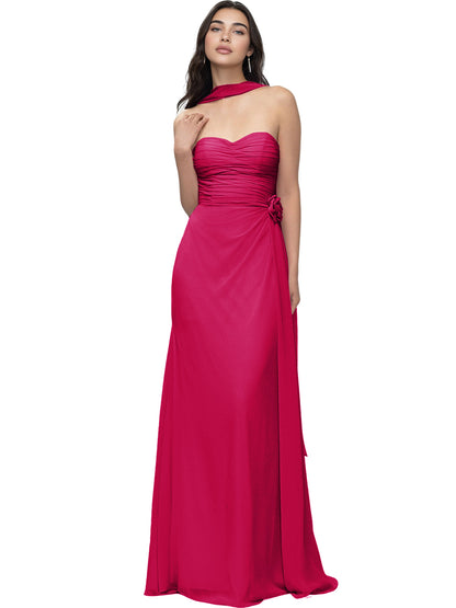 Strapless Chiffon Bridesmaid Dress with Wrapped Bodice and Slit Dress