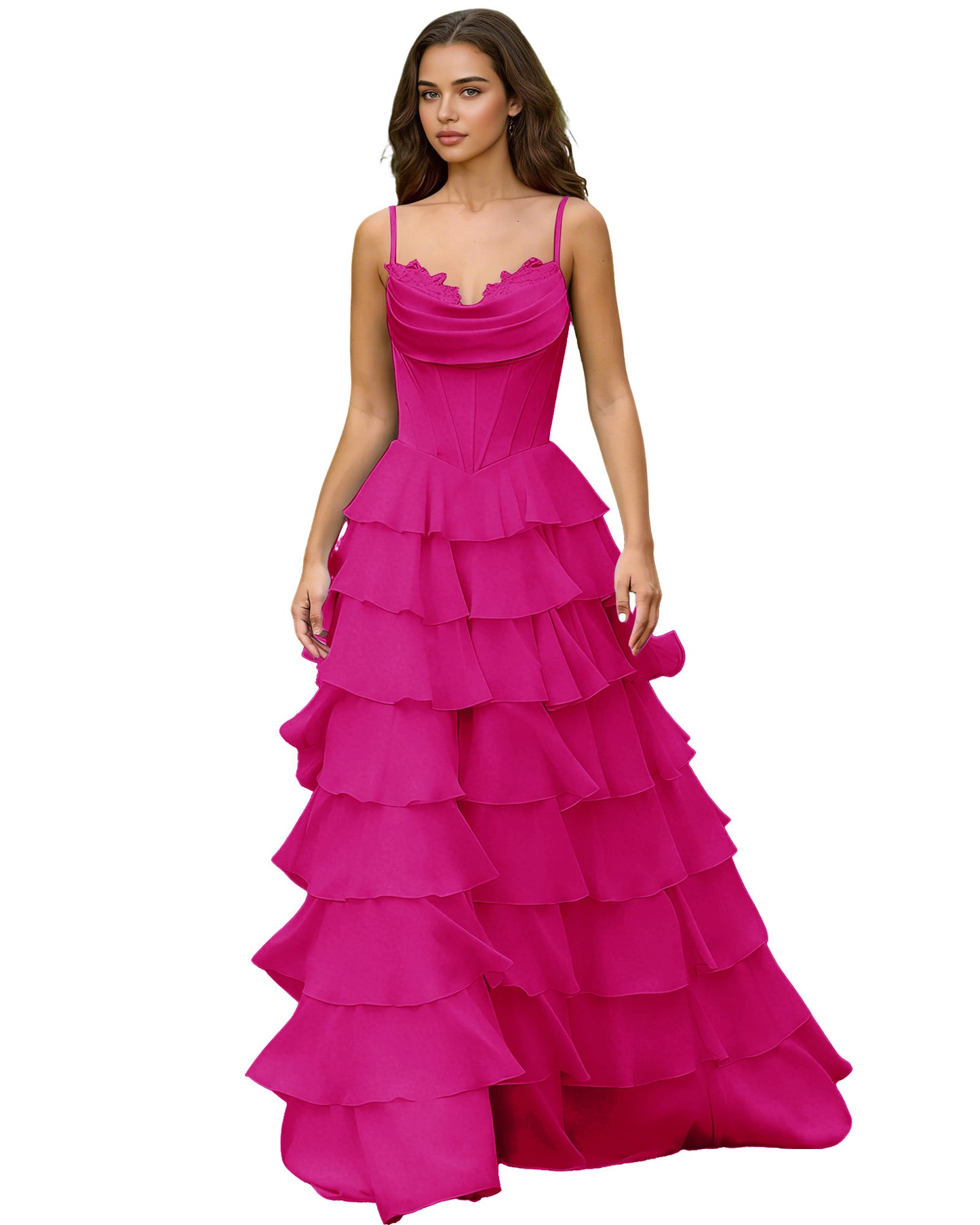Spaghetti Strap Tiered Chiffon A-Line Prom Dress with Ruffle dress