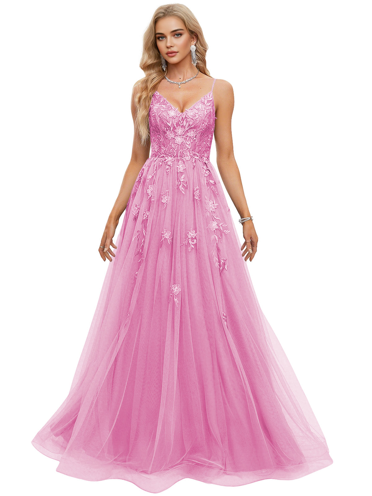Beaded Bodice Tulle Ball Gown Prom Dress with Spaghetti Straps