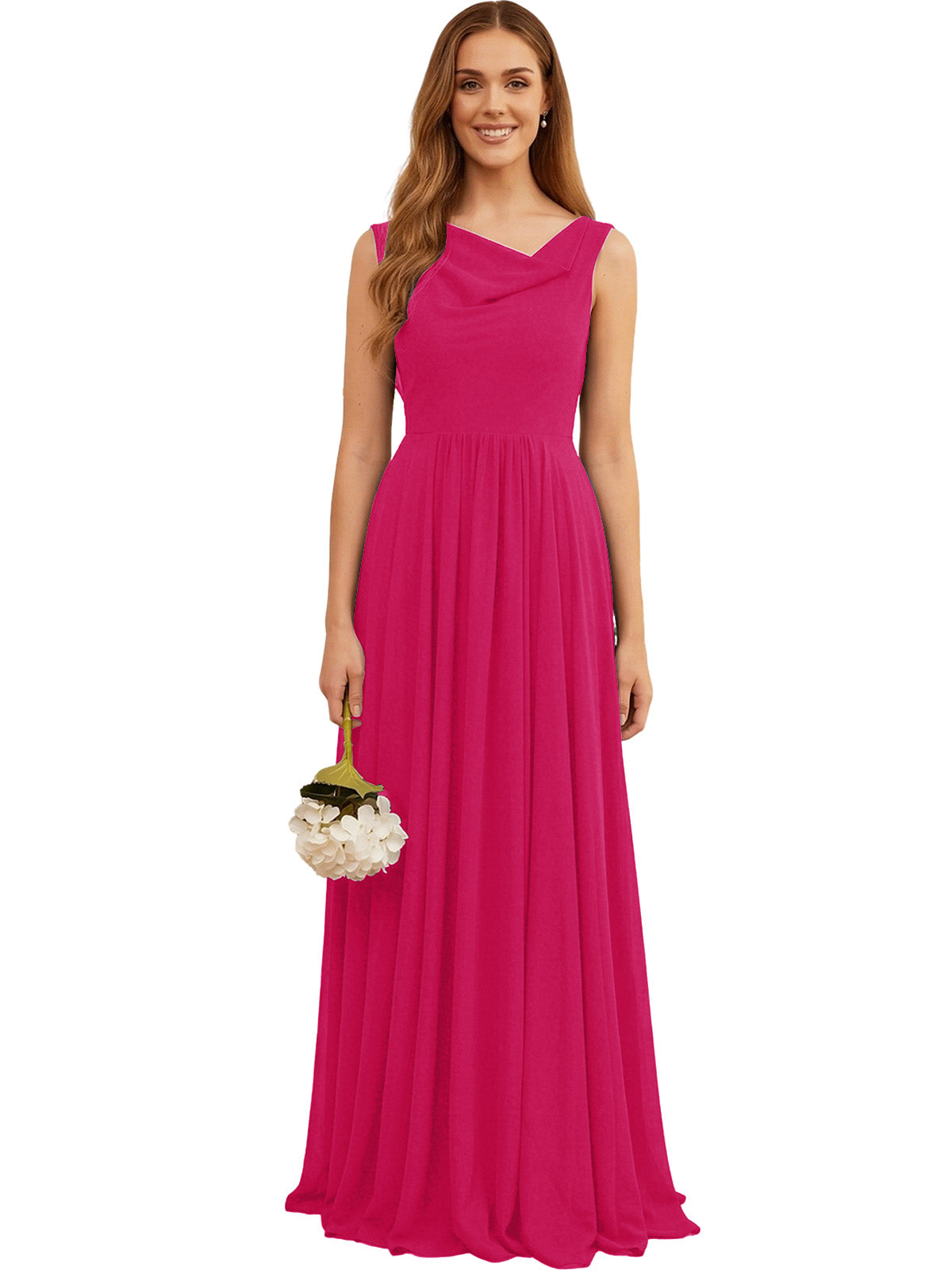 Jewel Neck Sleeveless Chiffon Bridesmaid Dress with Pleated dress