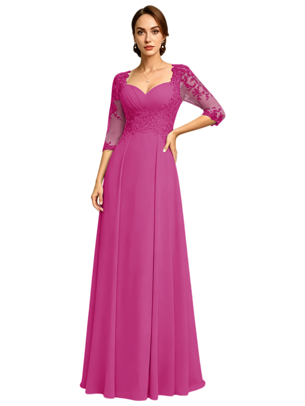 Long Sweetheart Mother of the Bride Dress Lace Jacket Chiffon A-Line Formal Gown