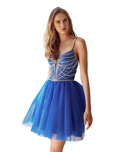 Spaghetti Strap Rhinestone Bodice Tulle A-Line Homecoming Dress