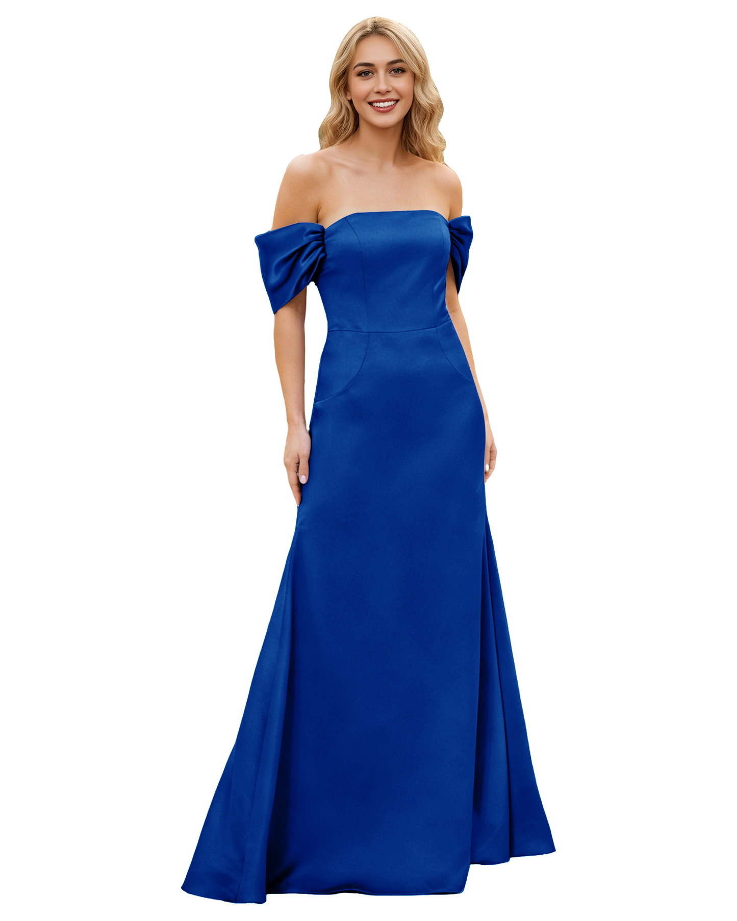 Off Shoulder Satin Bridesmaid Dress with Foldover Neckline and Trumpet Dress