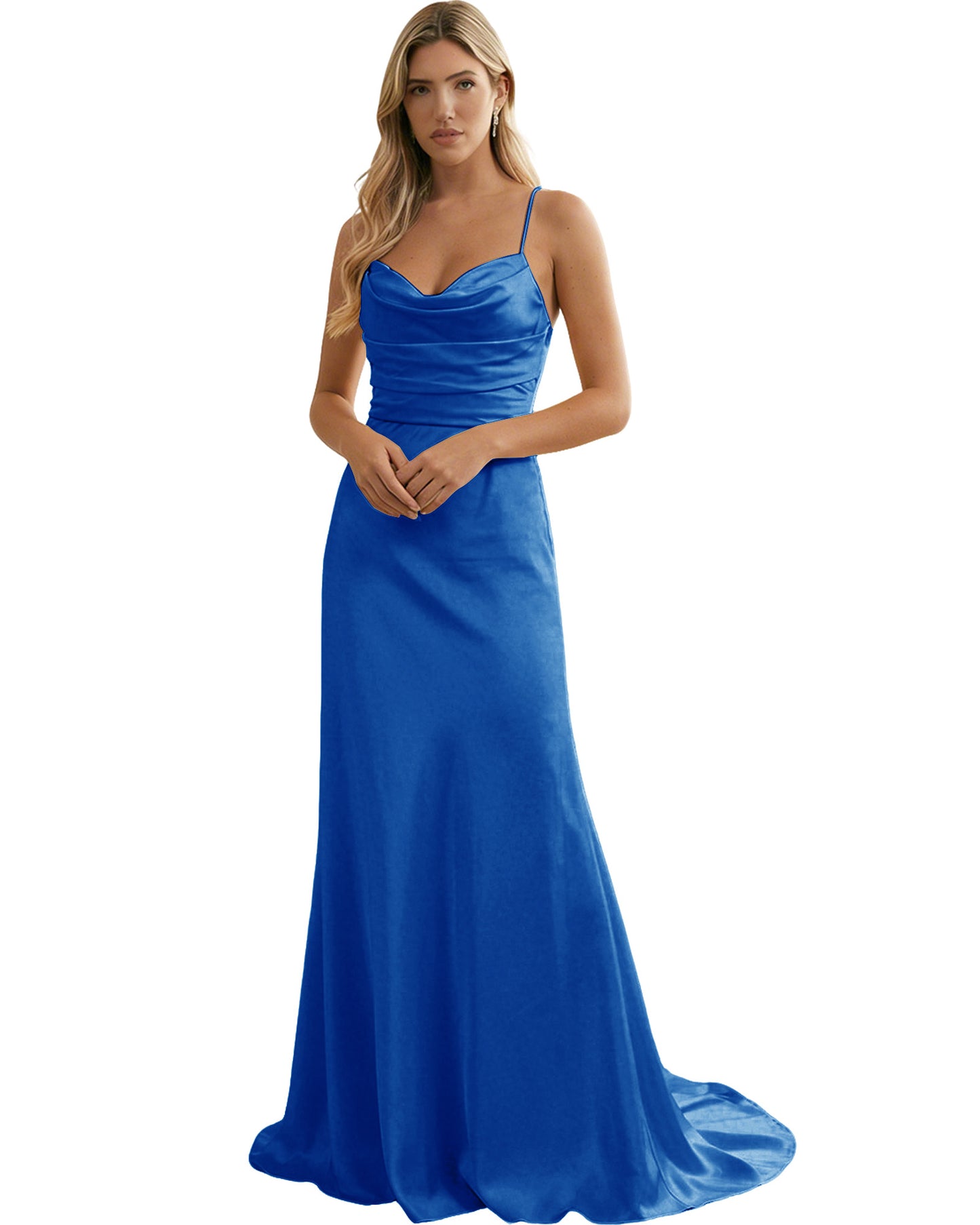Spaghetti Straps Ruched Satin Floor Length Bridesmaid Dress