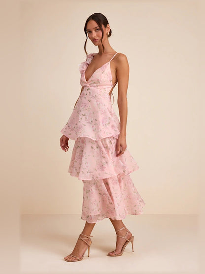 Daleyza Organza Tiered Midi Formal Dress