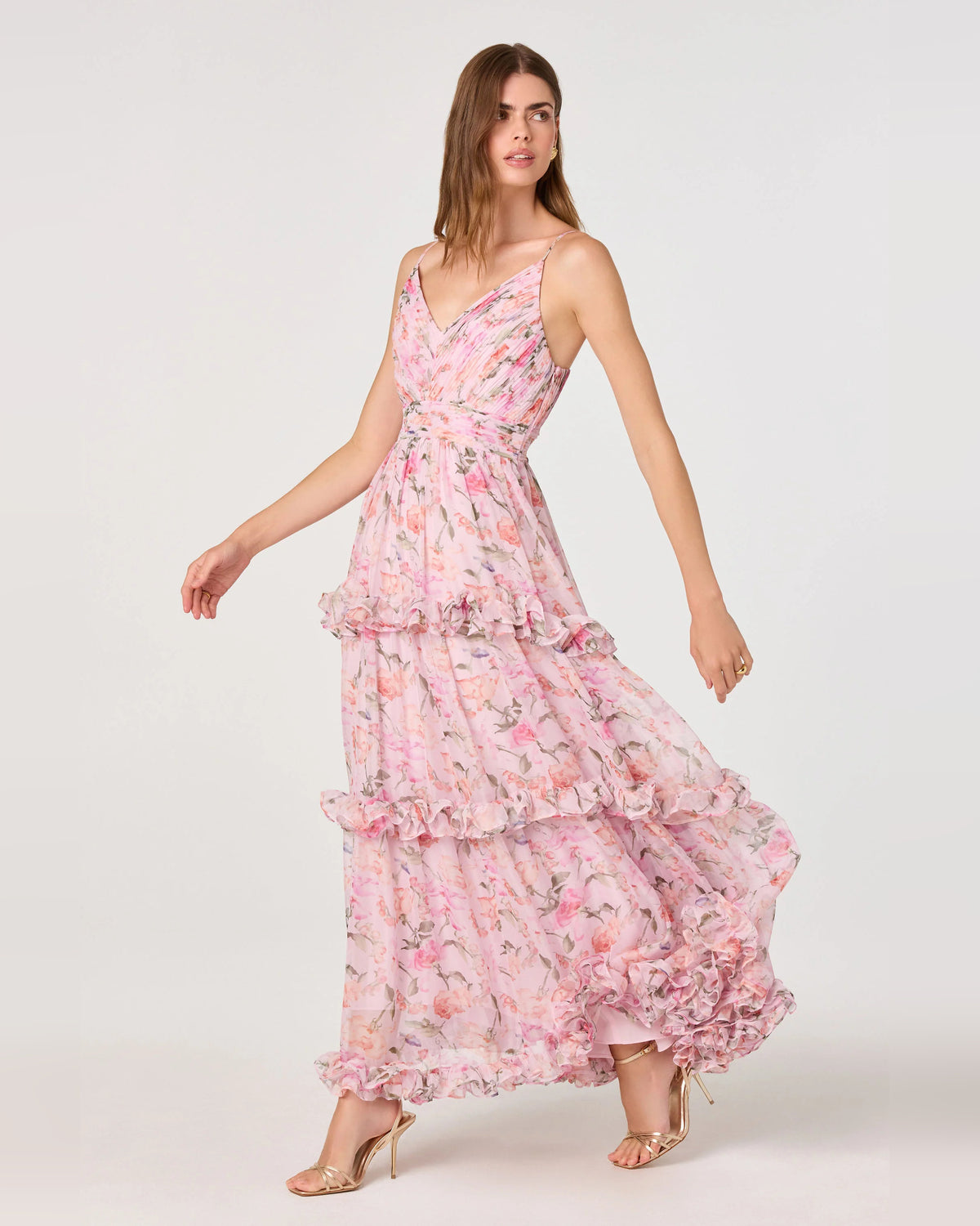Pleated Tiered Spaghetti Strap A-Line Maxi Homecoming Dress for School Dance