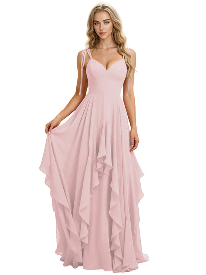 Spaghetti Strap Chiffon Bridesmaid Dress with Cascading Ruffle dress