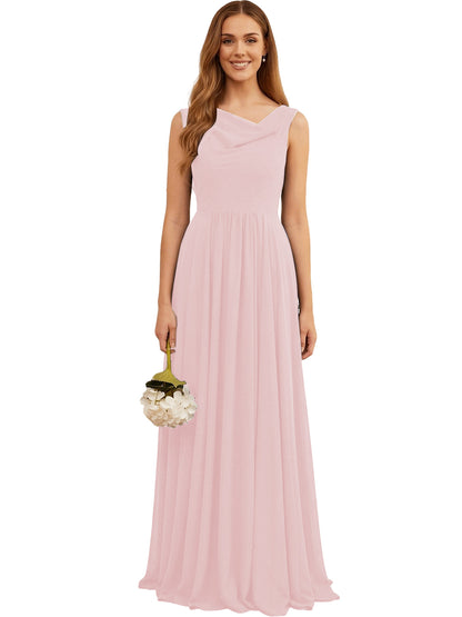 Jewel Neck Sleeveless Chiffon Bridesmaid Dress with Pleated dress