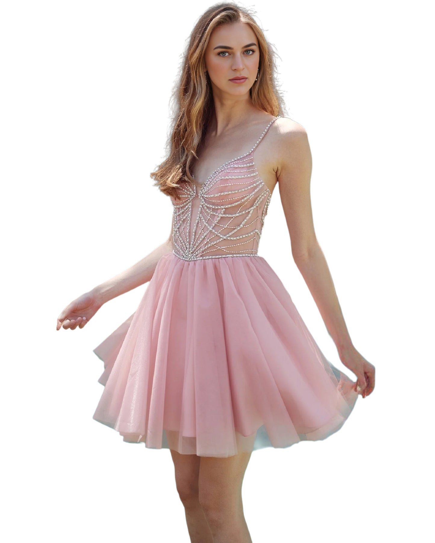 Spaghetti Strap Rhinestone Bodice Tulle A-Line Homecoming Dress
