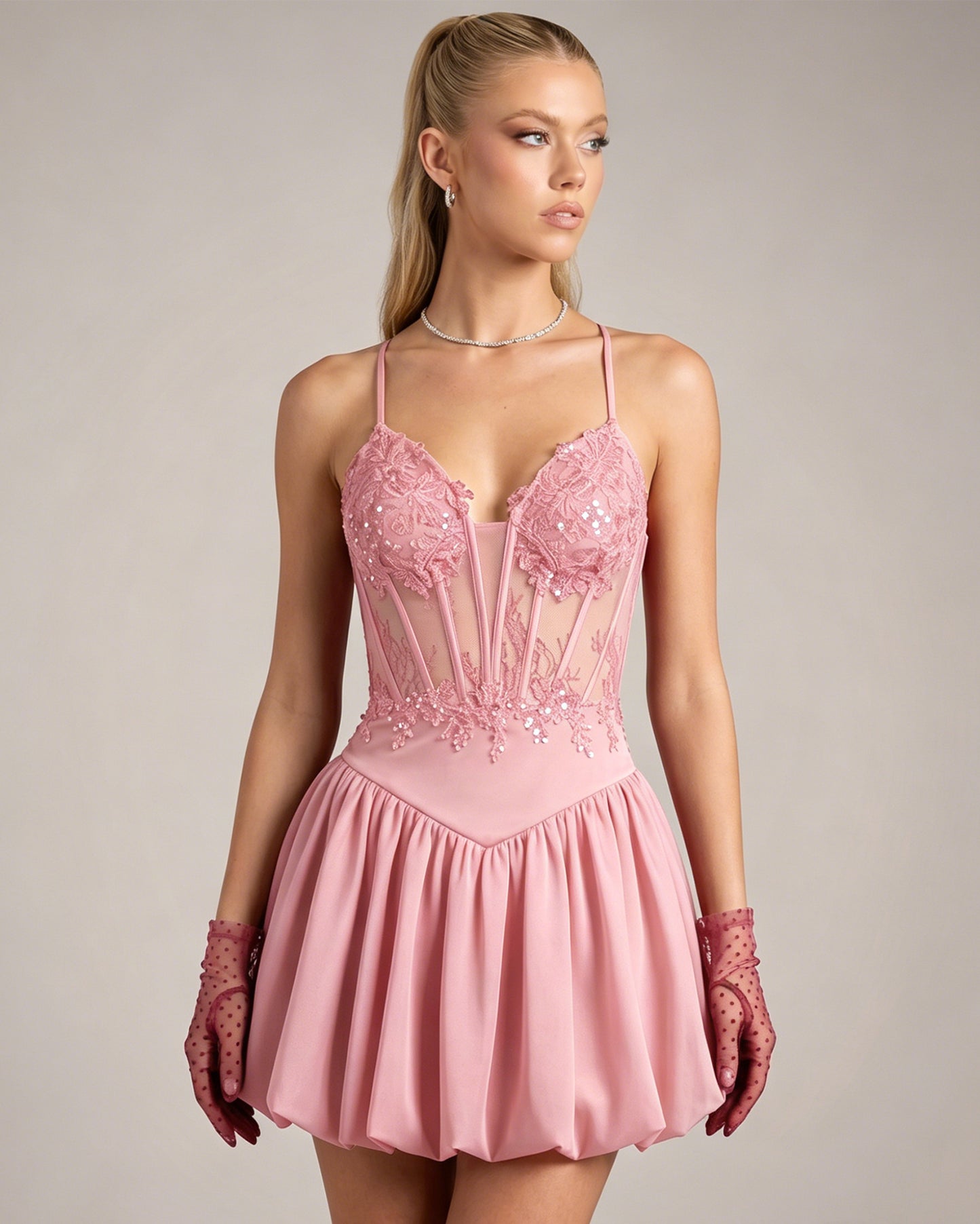 Spaghetti Strap Lace Corset Homecoming Dress with Flared Skirt