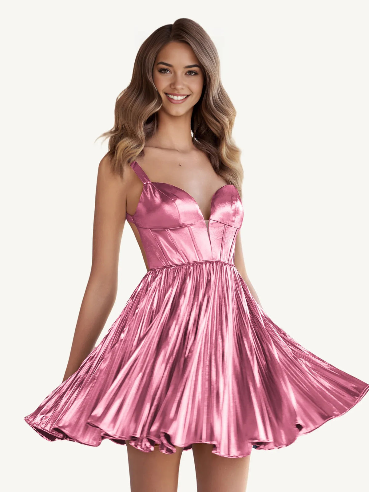 Pleated Corset Backless Sweetheart A-Line Mini Homecoming Dress for Prom Night