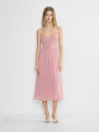 V Neck Chiffon Midi Formal Dress