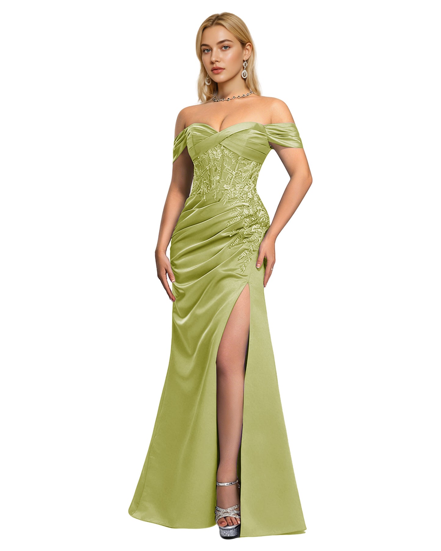 Off Shoulder Sequin Sheath Prom Dress with Foldover Neckline and Slit