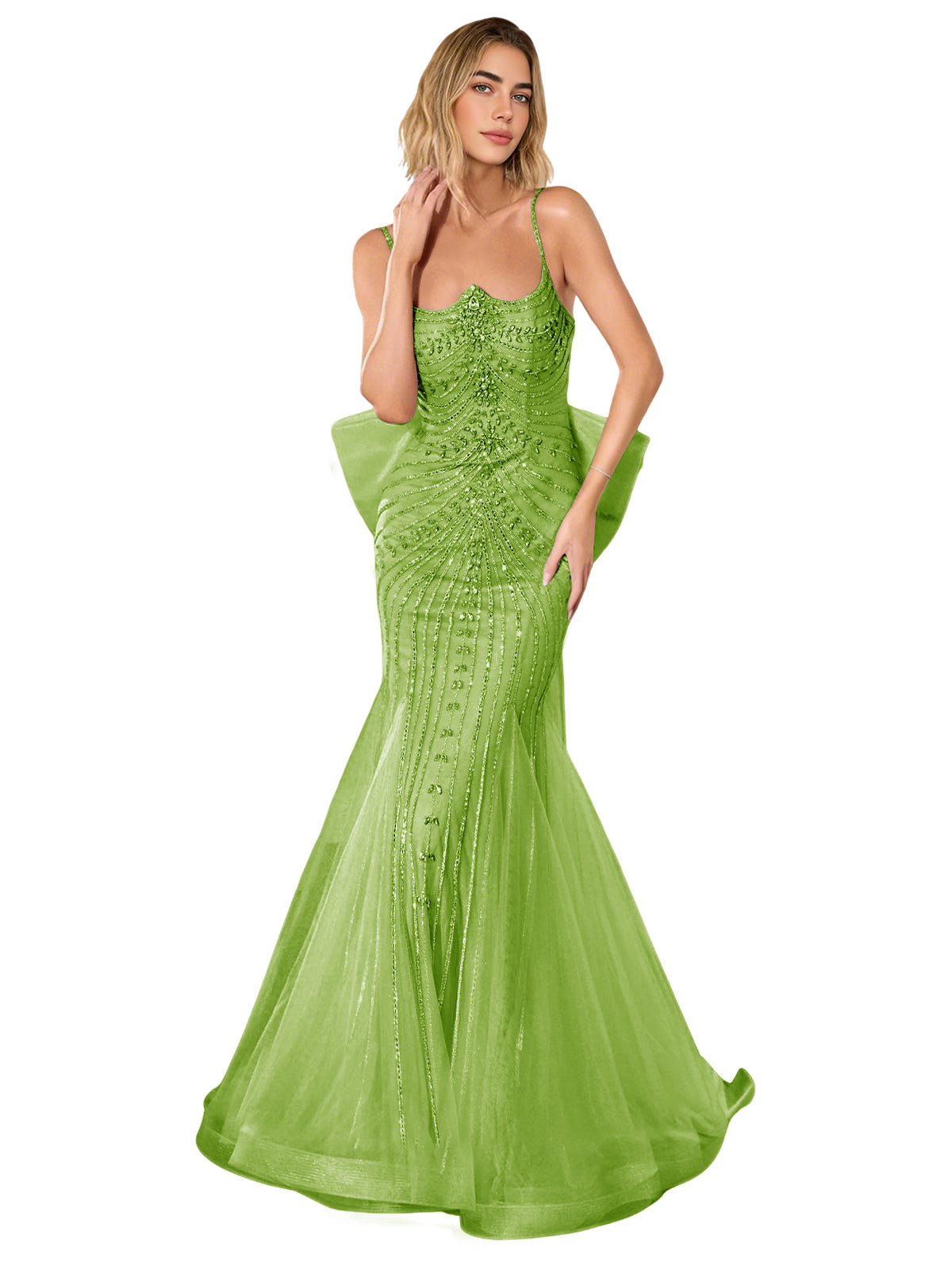 Strapless Lace Trumpet Prom Dress with Corset Back and Sweep Train