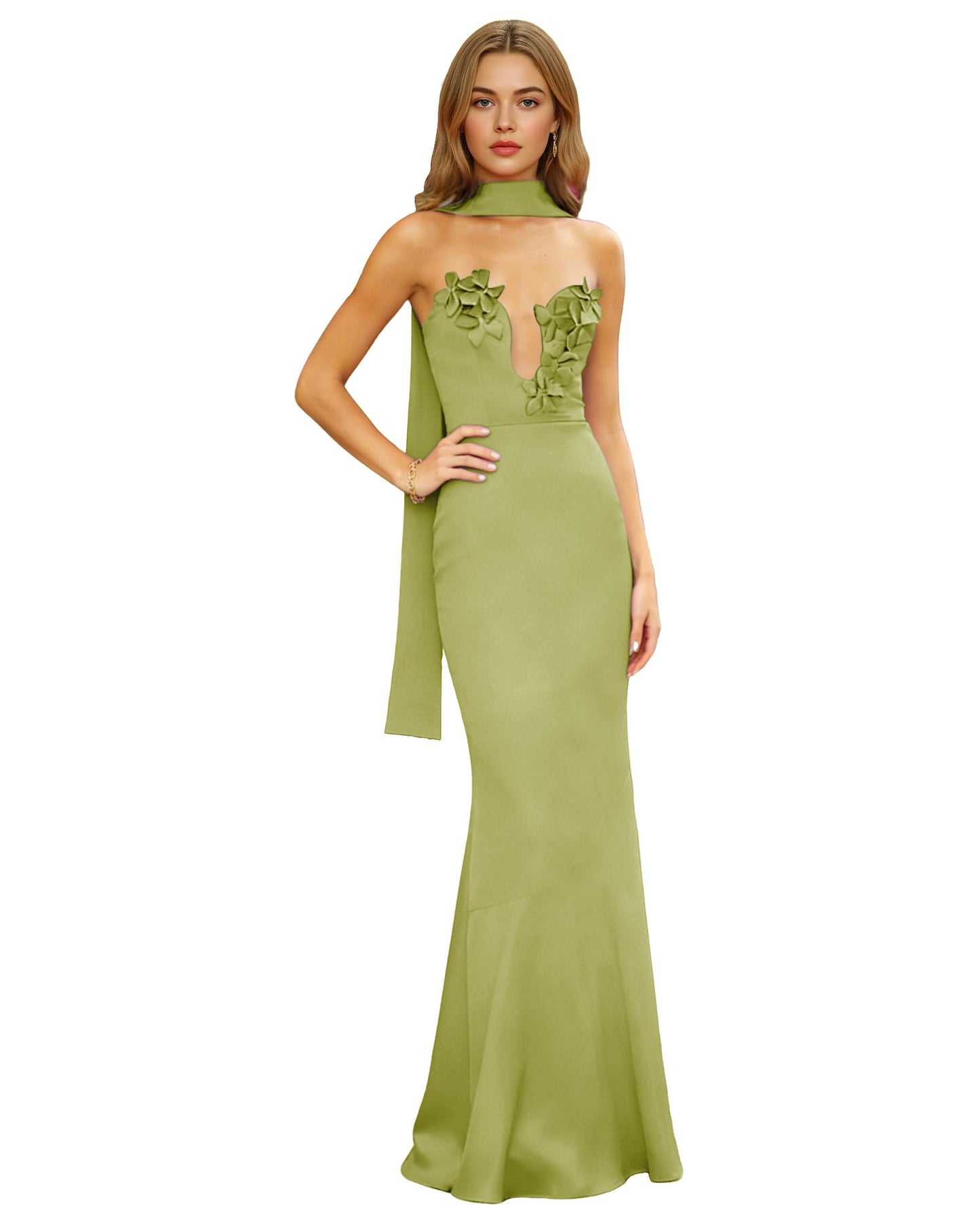 Halter Neck Satin Column Prom Dress with Illusion Cutout and Open Back