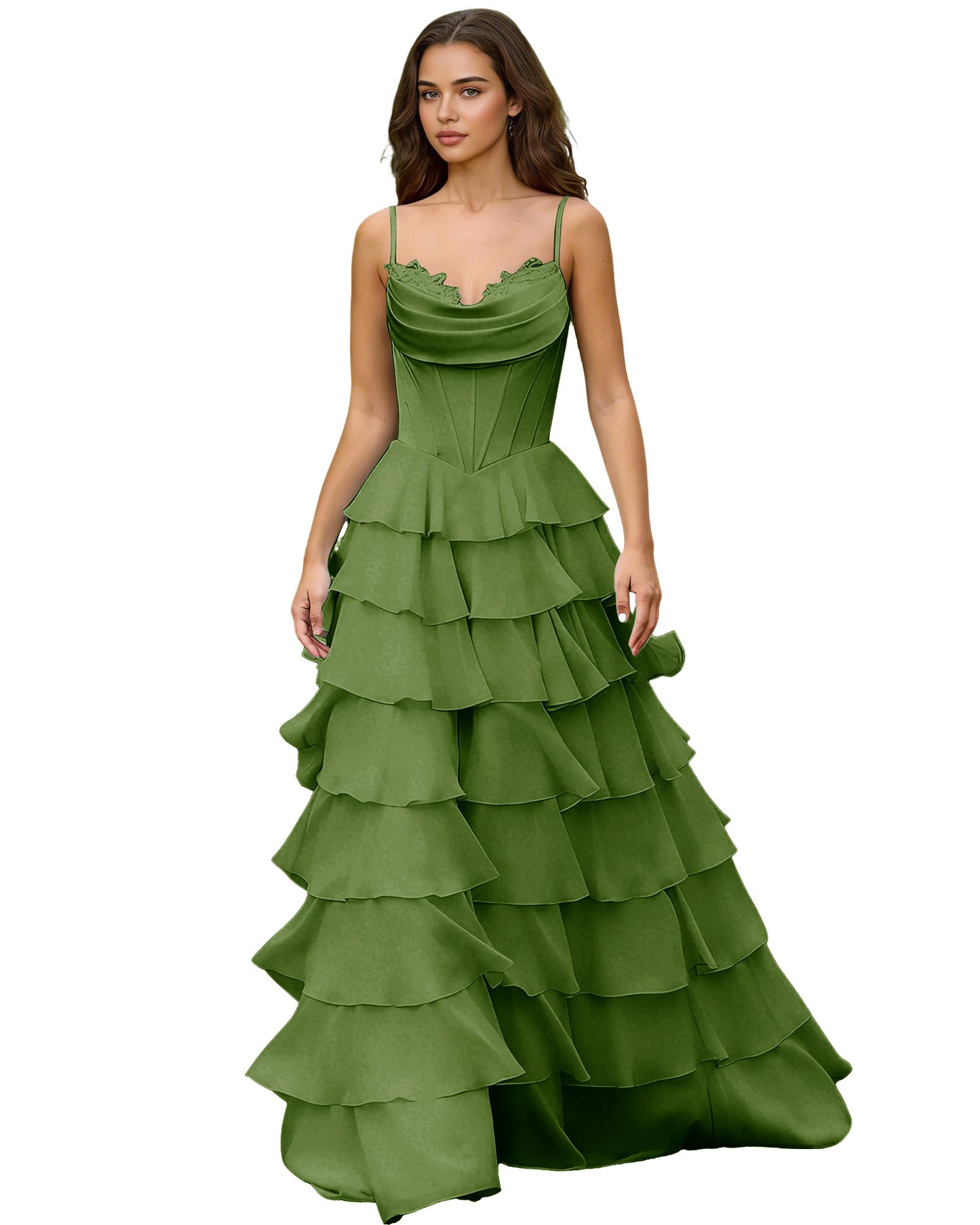 Spaghetti Strap Tiered Chiffon A-Line Prom Dress with Ruffle dress