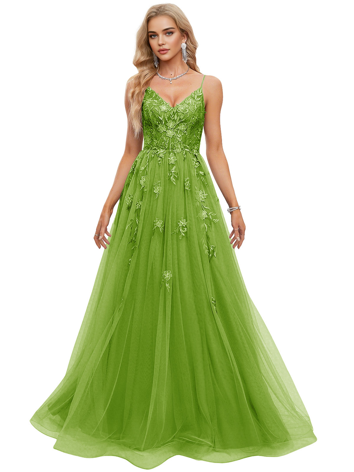 Beaded Bodice Tulle Ball Gown Prom Dress with Spaghetti Straps