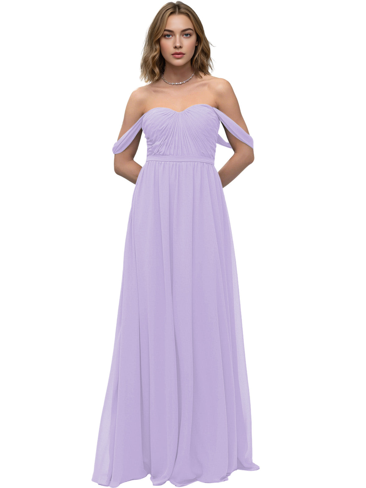 Off Shoulder Sweetheart Chiffon Bridesmaid Dress with Ruched Bodice