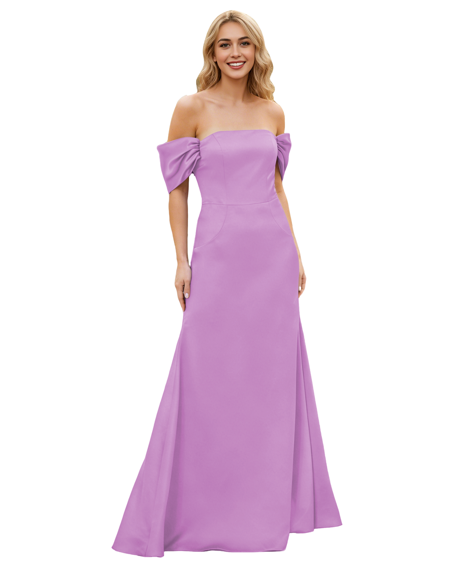 Off Shoulder Satin Bridesmaid Dress with Foldover Neckline and Trumpet Dress