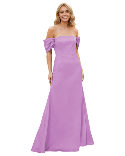 Off Shoulder Satin Bridesmaid Dress with Foldover Neckline and Trumpet Dress