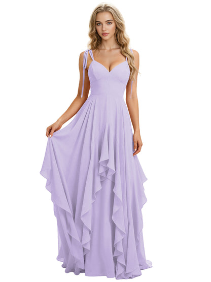 Spaghetti Strap Chiffon Bridesmaid Dress with Cascading Ruffle dress