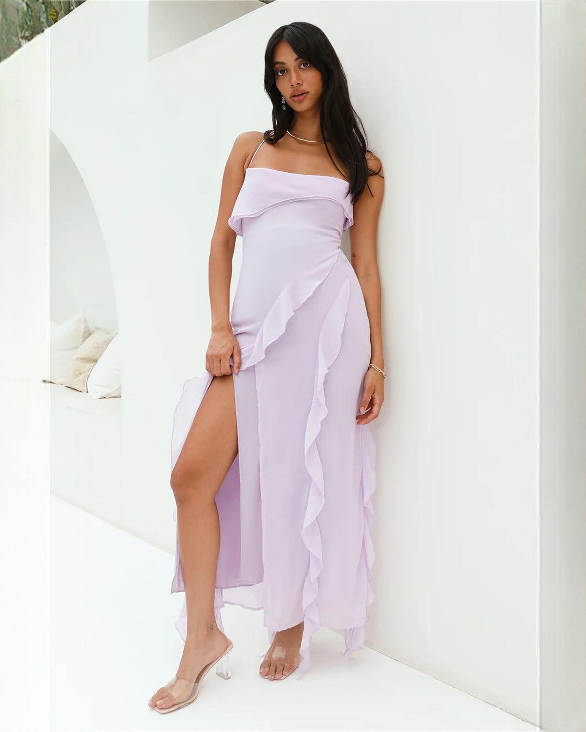 Elegant Destination Evening Event Sleeveless Chiffon A-Line Maxi Bridesmaid Dress