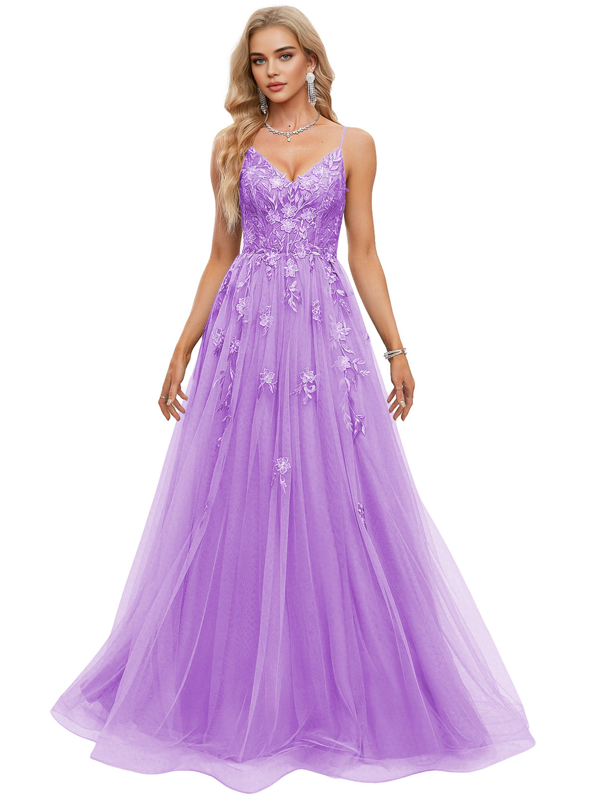 Beaded Bodice Tulle Ball Gown Prom Dress with Spaghetti Straps