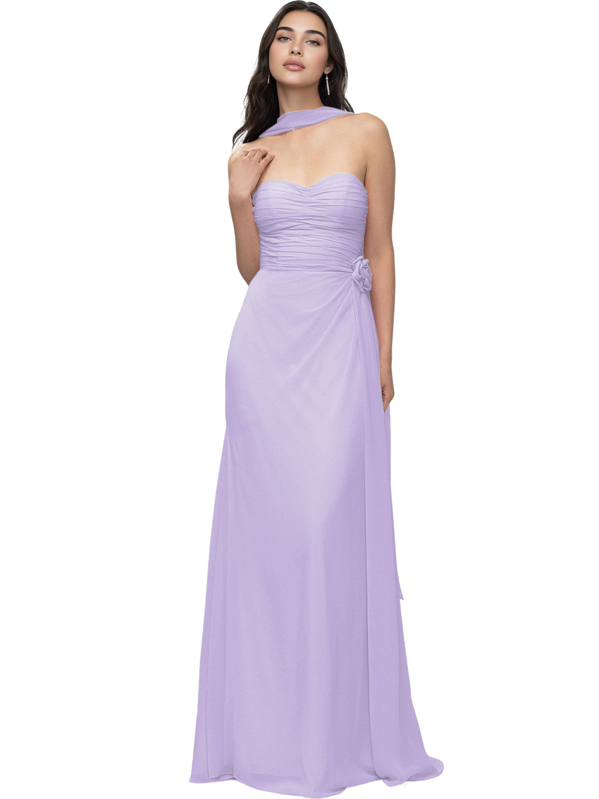 Strapless Chiffon Bridesmaid Dress with Wrapped Bodice and Slit Dress