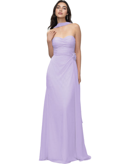 Strapless Chiffon Bridesmaid Dress with Wrapped Bodice and Slit Dress