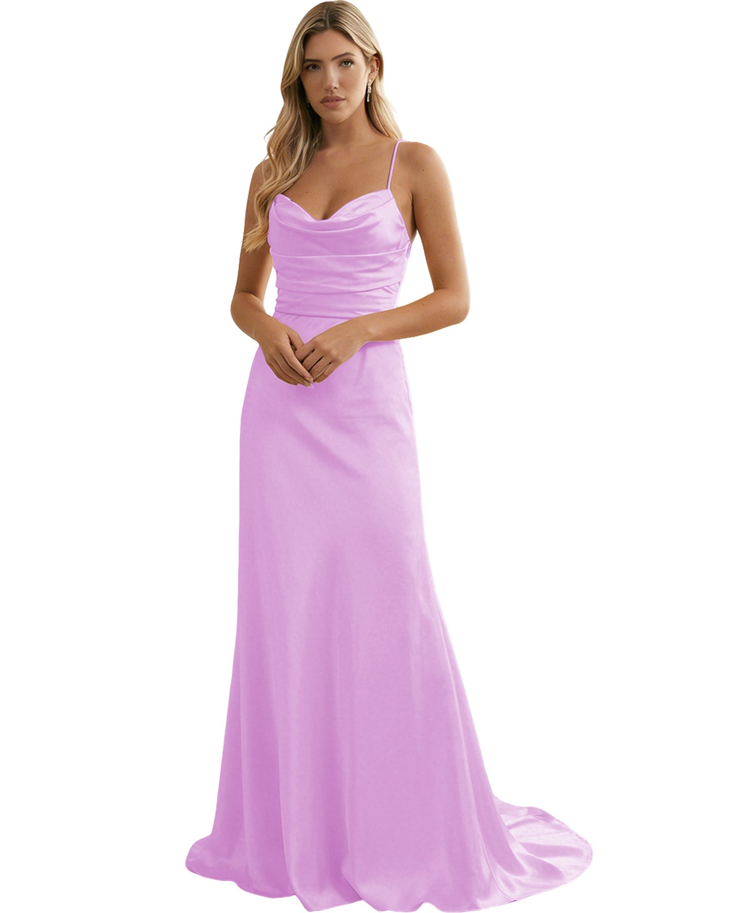 Spaghetti Straps Ruched Satin Floor Length Bridesmaid Dress