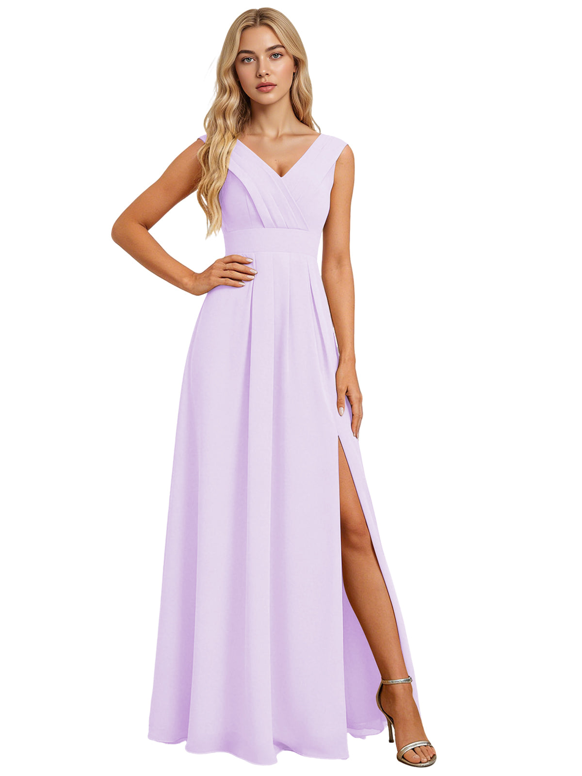 Surplice V-Neck Chiffon Bridesmaid Dress with A-Line Slit dress