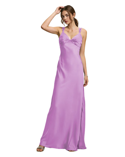 Satin Cowl Neck Bridesmaid Dress with Spaghetti Straps and Bias Cut