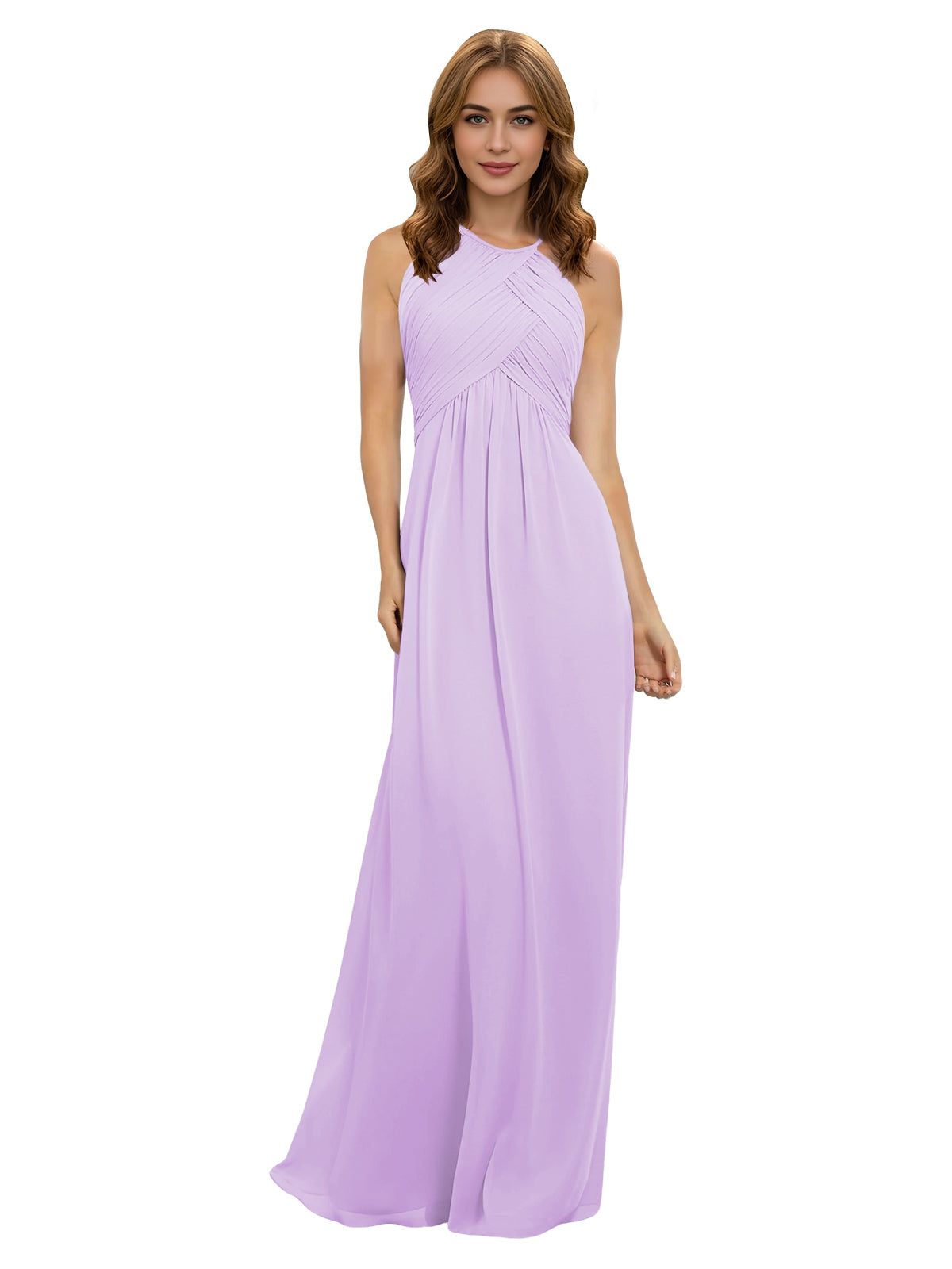 Twist Halter Chiffon Bridesmaid Dress with Keyhole Bodice