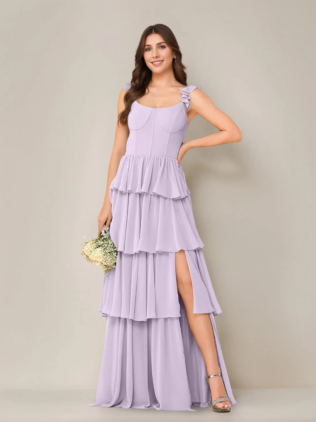 Tiered Ruffled Sweetheart A-Line Maxi Chiffon Bridesmaid Dress for Wedding Ceremony