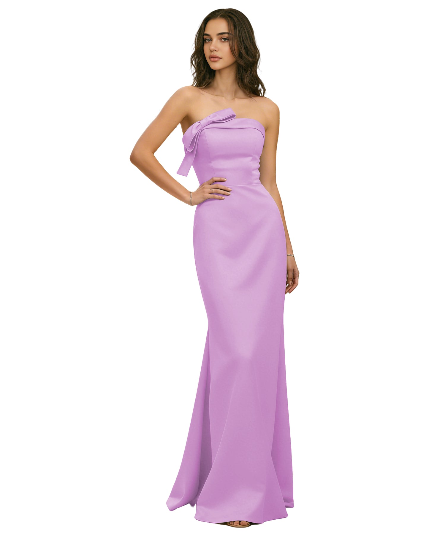 Strapless Satin Bridesmaid Dress with Draped Bodice and Side Slit