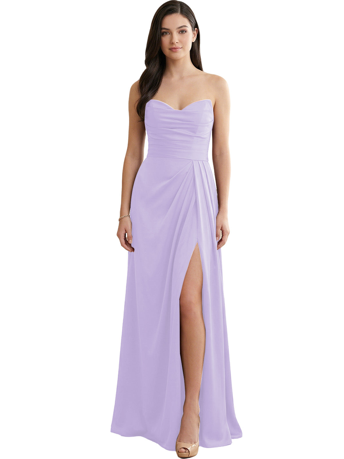 Strapless Pleated Satin Bridesmaid Dress with Side Slit