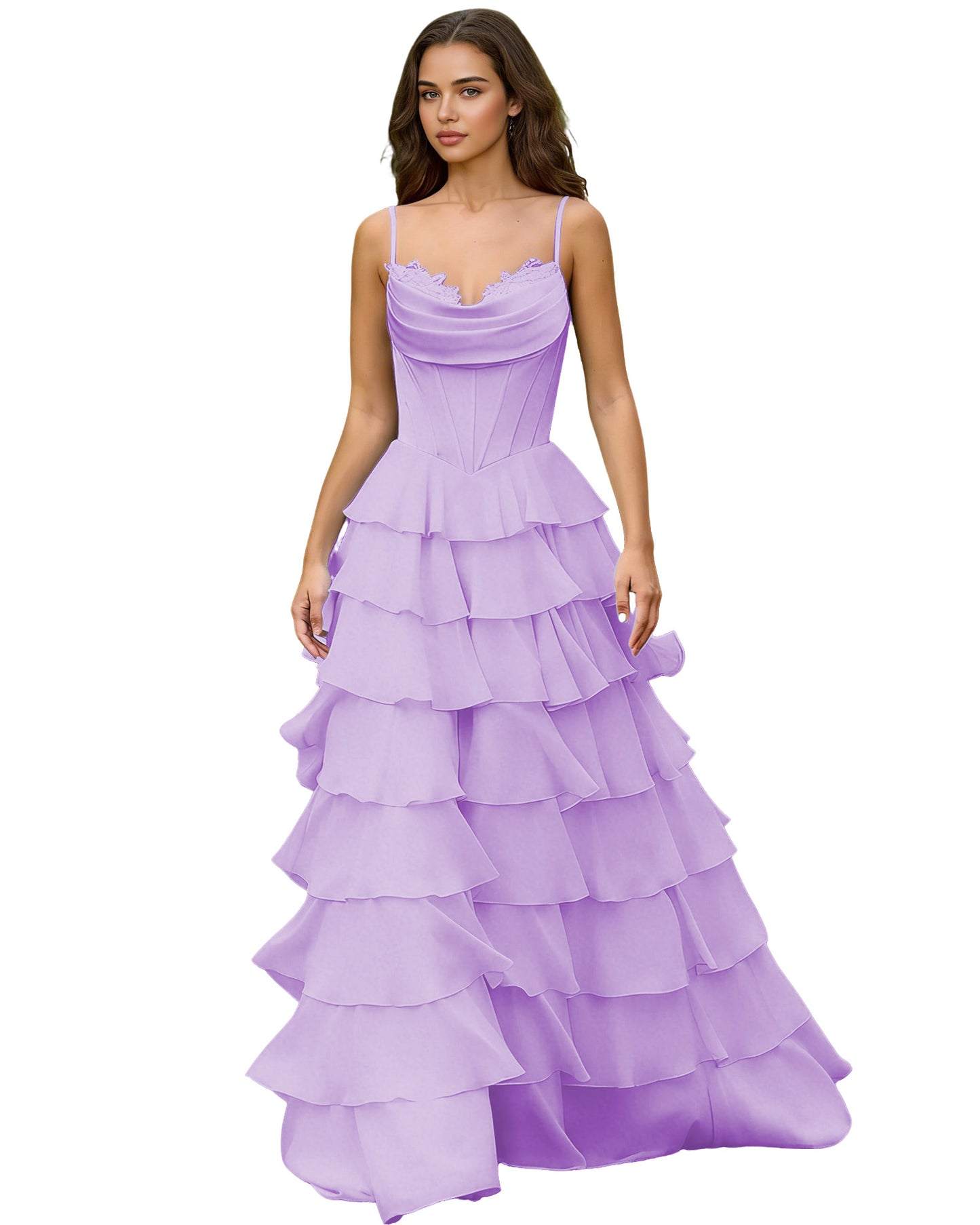 Spaghetti Strap Tiered Chiffon A-Line Prom Dress with Ruffle dress